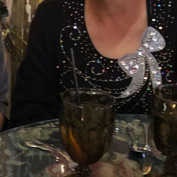 FESTIVE Bow Sparkle Top black sweater w/silver - Picture 5 of 7